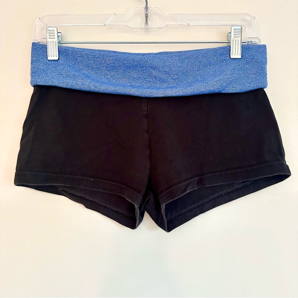 aerie Women's Black Slim Gym Short with Blue Glitter Yoga Waistband, Size M